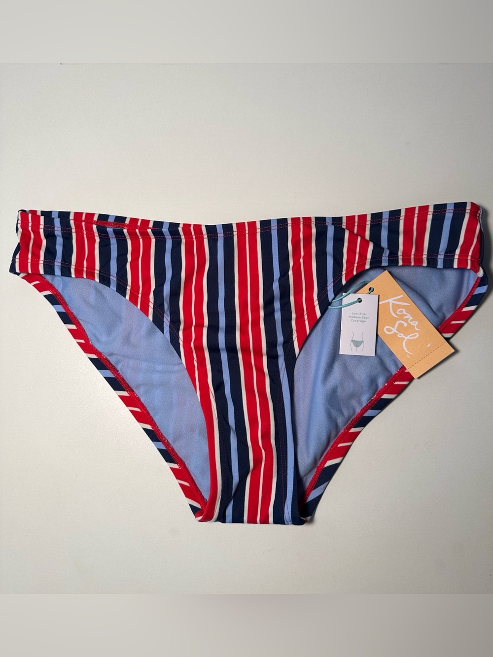 NWT Kona Sol Red, White & Blue Striped Low-Rise Medium Coverage Bikini Bottoms M